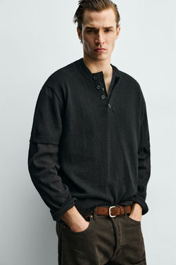 CAMISETA PUNTO ALGOD?N - LINO / Negro - Zara фото 6