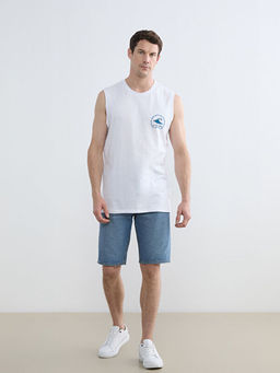 Bisiklet Yaka Bask?l? Erkek Kolsuz Ti??rt