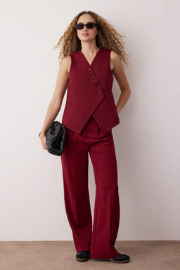 Bordo Regular Dugmeli Dokuma Yelek TWOSS24YE00007