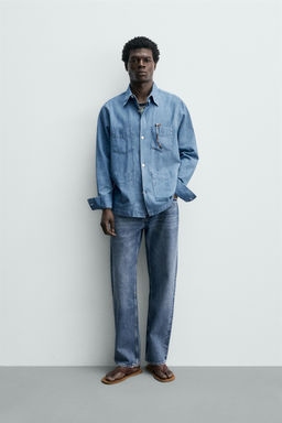 CAMISA DENIM BOLSILLOS / Azul
