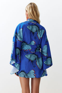 Tropikal Desenli Kusakl? Volanl? Mini Dokuma Plaj Kimono&Kaftan TBESS23KM00024 - Trendyolmilla фото 14