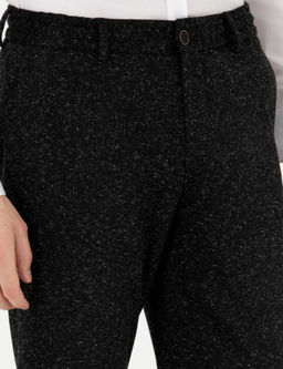 Siyah Slim Fit Flanel Y_n Kar___ml_ Kuma_ Pantolon