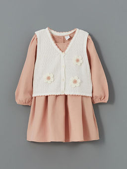 Bisiklet Yaka K?z ?ocuk Triko Elbise ve Yelek 2li