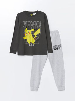 Bisiklet Yaka Pikachu Bask?l? Erkek ?ocuk Pijama Tak?m?