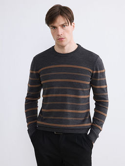 Bisiklet Yaka ?izgili Erkek Triko Kazak