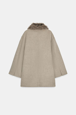 WOOL COAT WITH FAUX FUR COLLAR ZW COLLECTION