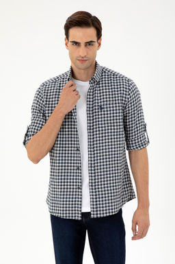 Мужская темно-синяя рубашка с длинным рукавом Неожиданная скидка в корзине