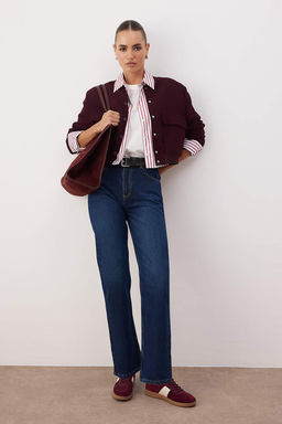Koyu Mavi Yuksek Bel Straight Jeans TWOAW26JE00249