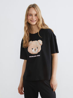 Bisiklet Yaka Ay? Bask?l? Kad?n Pijama Tak?m?