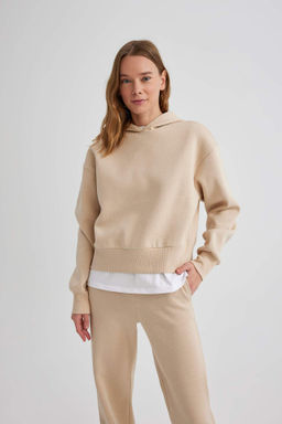 Boxy Fit Kapusonlu Kal?n Basic Duz Sweatshirt - Defacto фото 3