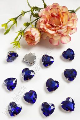 Стразы пришивные 16 мм "Сердечко" (10 шт) SF-3715, синий №9