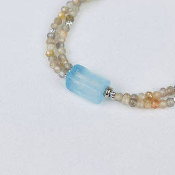 Браслет двойной из Лунного камня и Аквамарина 16 см + - Радуга самоцветов фото 3