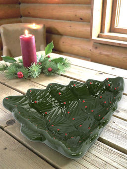 Блюдо глубокое, 18x16x5 см, керамика, зелено-красное, Елка, Fir - Anna lafarg фото 8