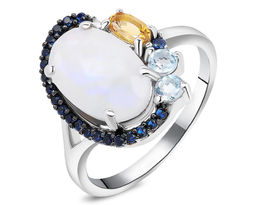 Кольцо, лунный камень , топаз , цитрин , наносапфир, Абелия