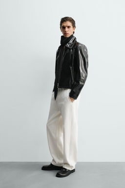 SHINY FINISH LEATHER JACKET - Zara фото 4