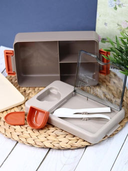 Ланчбокс "Tasty food", orange-grey (ложка+вилка), 1100 мл