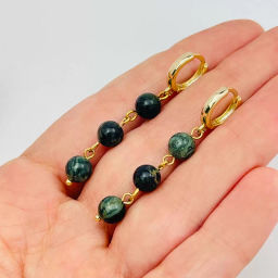 Серьги тройные из зеленой Яшмы