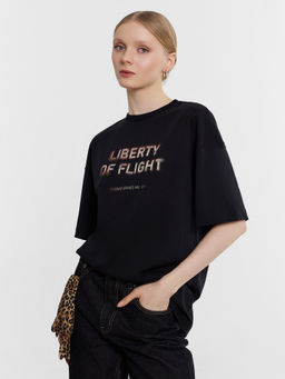 Футболка женская черная с принтом и написью Liberty of flight черный +печать4 112953