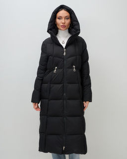 Пальто зимнее утепленное с капюшоном женское черного цвета 7729Ch - Visdeer фото 20