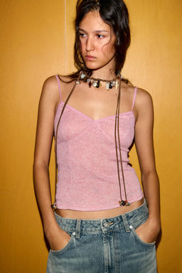 COLLAR MULTIPOSICI?N CORD?N PIEDRAS / Marr?n