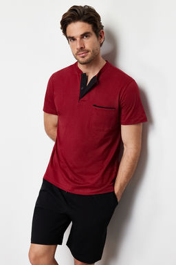 TRENDYOL MAN Bordo Orme Sortlu Pijama Tak?m? TMNSS24PT00019 - Trendyolmilla фото 2