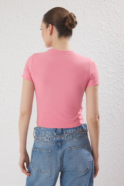 Pembe Kalp Cut Out Detayl? Bisiklet Yaka K?sa Kol Orme Bluz TWOSS25BZ00486 - Trendyolmilla фото 4