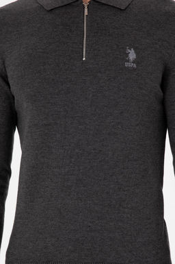 Erkek Slim Fit Yar_m Fermuarl_ Antrasit Melanj Basic Kazak - U.s. polo assn фото 6