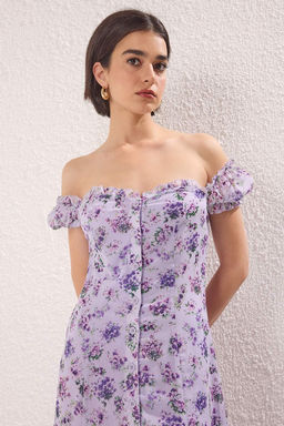 TRENDYOLMILLA Lacivert Cicekli Midi Dokuma Elbise TWOSS25EL00563  фото 3