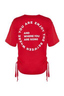 TRENDYOLMILLA Beyaz %100 Pamuk S?rt Bask?l? Buzgulu Oversize/Genis Kesim Bisiklet Yaka T-Shirt TWOSS23TS00150  фото 24