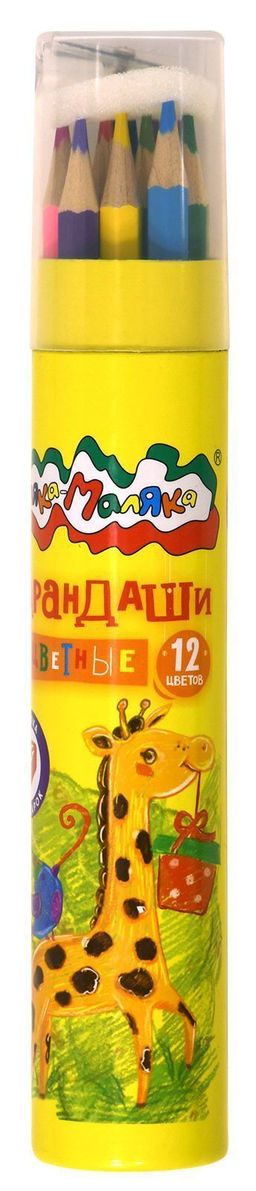 Набор цветных карандашей Каляка-Маляка 12 цв. шестигранные, деревянные, тубус с точилкой