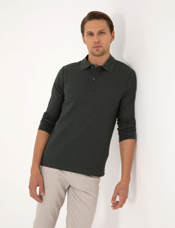 Koyu Haki Slim Fit Sweatshirt