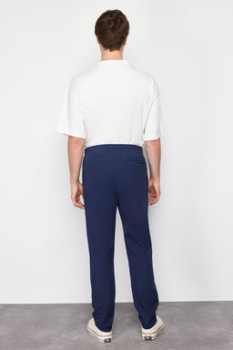 Lacivert Relaxed Fit Lastikli Beli Baglamal? Yazl?k %100 Pamuk Yumusak Keten Pantolon TMNSS24PL00002 - Trendyolmilla фото 5