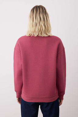 Gul Kurusu Oversize/Rahat Kesim Bisiklet Yaka Kal?n/Ici polarl? Orme Sweatshirt TWOAW24SW00102
