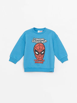 Bisiklet Yaka Uzun Kollu Marvel Bask?l? Erkek Bebek Sweatshirt