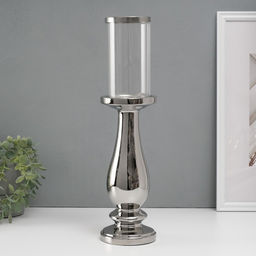 Подсвечник на 1 свечу «Аванти», керамика, стекло, d=8 см, серебро, 10×10×40.5 см