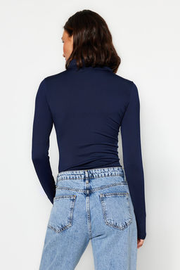 Lacivert Fermuar Yaka Detayl? C?tc?tl? Esnek Orme Body TWOAW24BD00005
