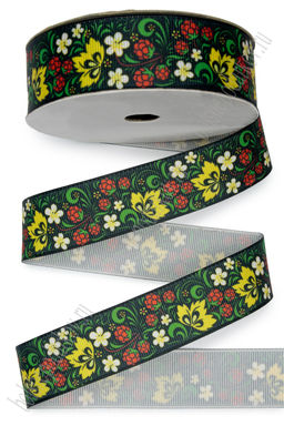 Лента репсовая 2,5 см с рисунком "Хохлома" SF-1731