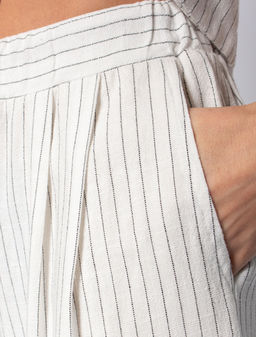 VILATTE / Брюки изо льна с вискозой на резинке и кожаном шнуре  фото 5