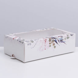 Цена за 5 шт. Коробка для макарун, кондитерская упаковка, «Венок» 18 х 10.5 х 5.5 см