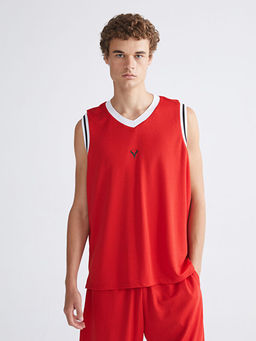 Bisiklet Yaka Bask?l? Erkek Kolsuz Ti??rt