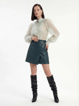 Юбка на запах из эко-кожи OD-1003-2 зеленый