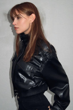FAUX LEATHER JACKET WITH SHOULDER TABS - Zara фото 3