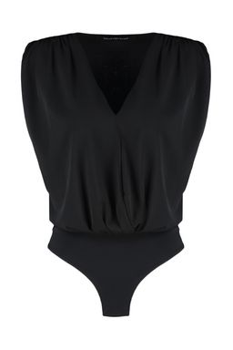 Siyah Vatkal? Kruvaze Yaka Esnek C?tc?tl? Orme Body TWOSS23BD00007