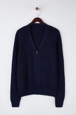 Lacivert Regular V Yaka Fermuarl? Duz H?rka TMNAW26HI00005