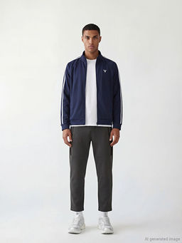 Dik Yaka ?eritli Erkek Fermuarl? Sweatshirt