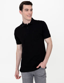 Siyah Regular Fit Polo Yaka Basic Ti__rt