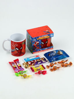 Детский сладкий новогодний подарок Человек-паук, конфеты 150 г, кружка керамическая