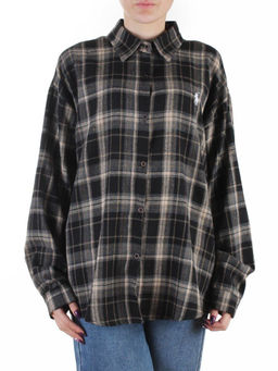 C201 BLACK/BEIGE Рубашка женская оверсайз (95% хлопок, 5% спандекс)