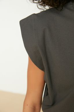 Antrasit %100 Pamuk Vatka Gorunumlu Basic Bisiklet Yaka Orme T-Shirt TWOSS20TS0021