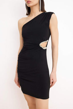 Siyah Aksesuar Tek Kol K?sa / Mini Astars?z Elbise TPRSS26EL00051 - Trendyolmilla фото 3